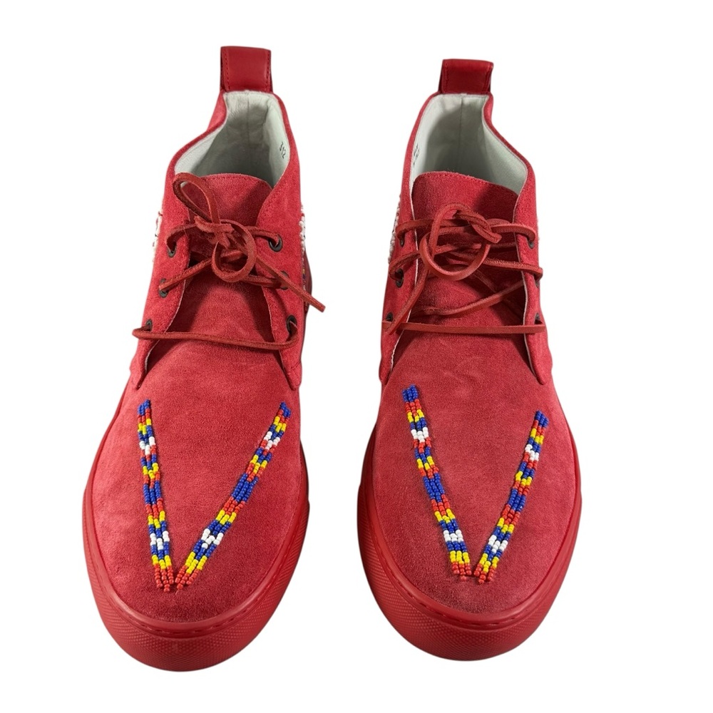 DEL TORO Red Suede Beaded Chukka Boots Made in Italy